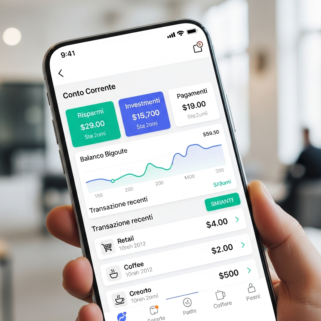 Interfaccia moderna di app bancaria italiana