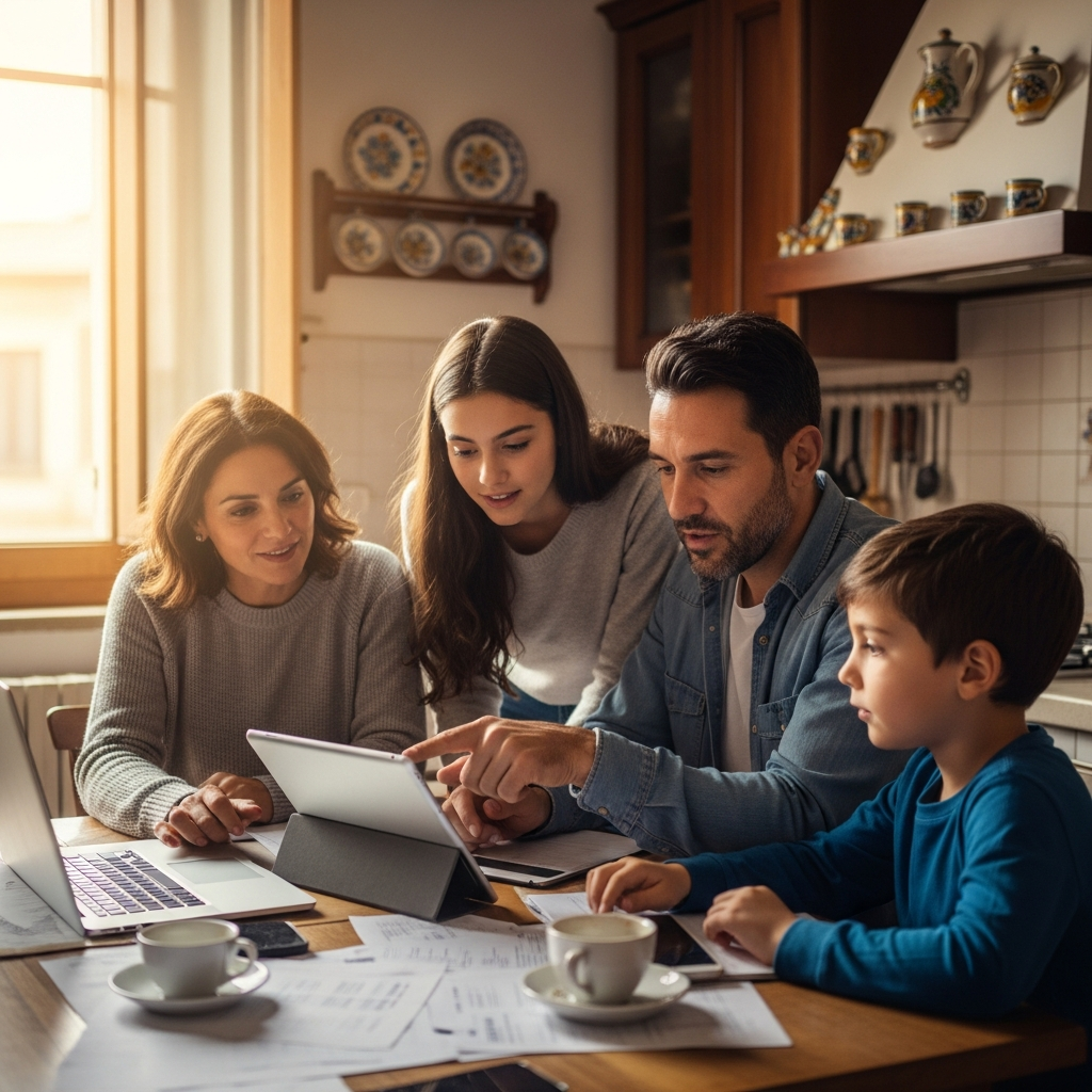Famiglia italiana che gestisce finanze digitalmente